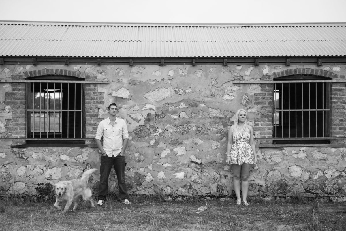 Black and white engagement shoot photo of couple