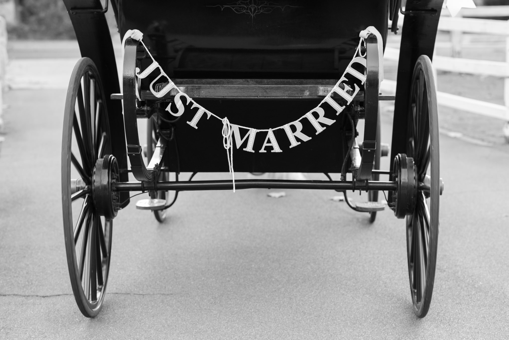 Just married detail on back of carriage