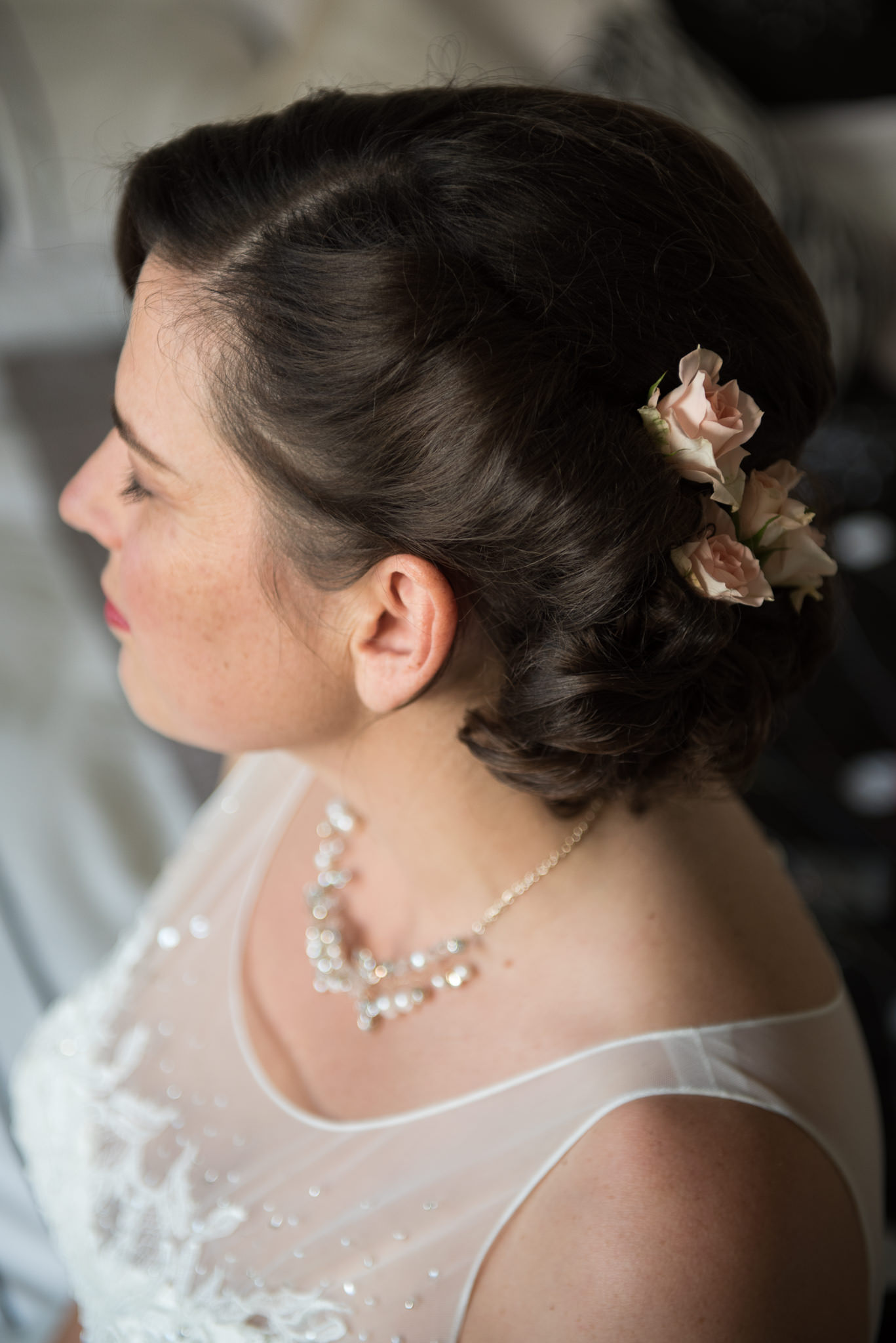 close up of bridal hair do