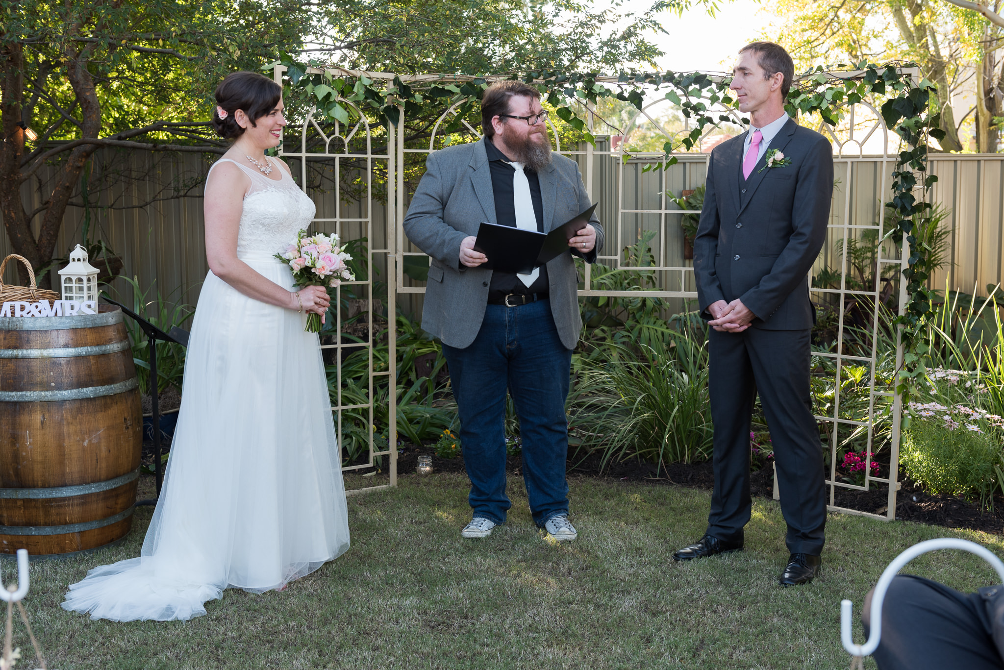 wedding ceremony in backyard in Manning