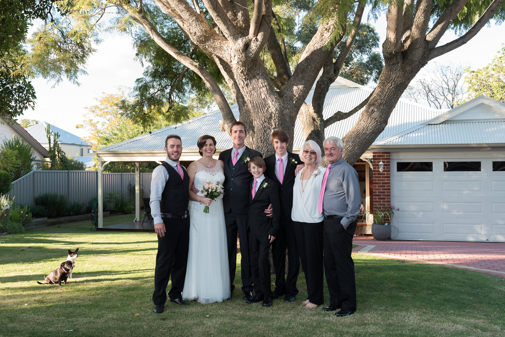 family shot with dogs