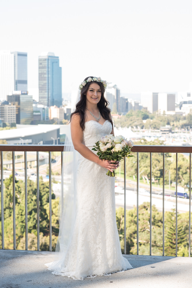 Full length of bride standing at King's park lookout