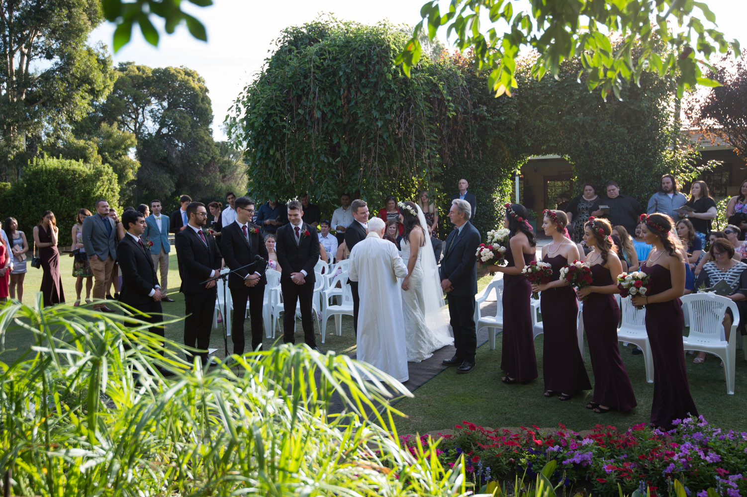 Wide shot of wedding ceremony at Bridgeleigh reception centre