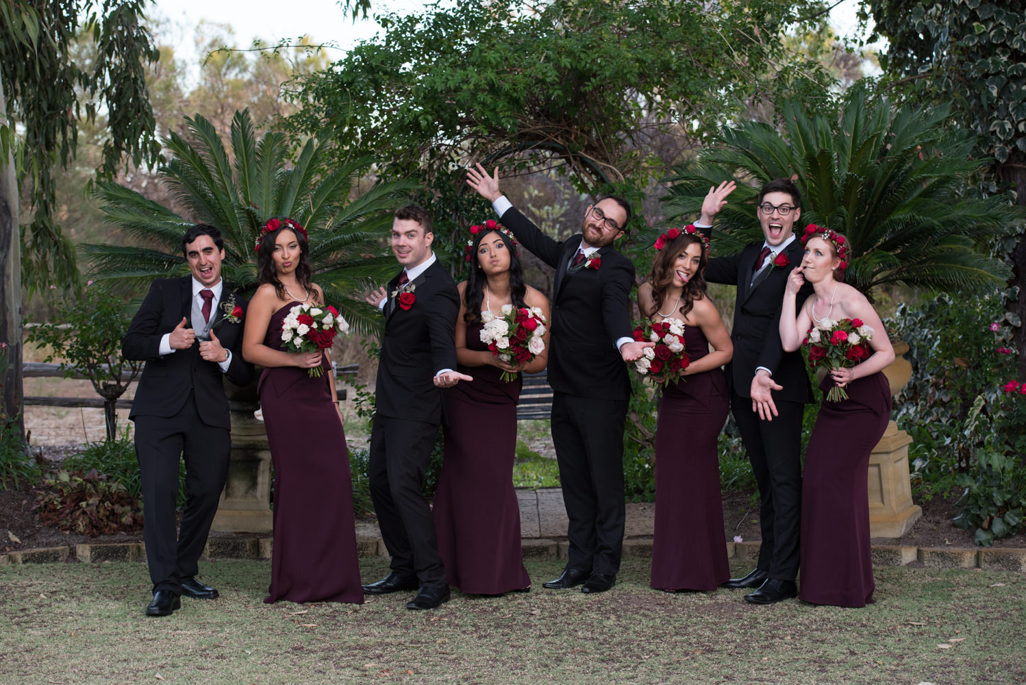 Bridal party pulling crazy faces