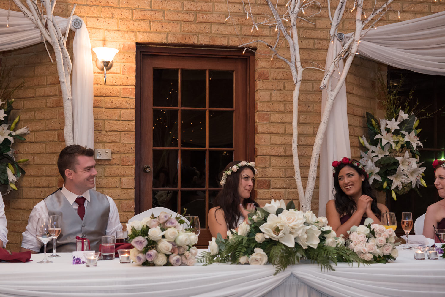 Bride reacting to groom's speech