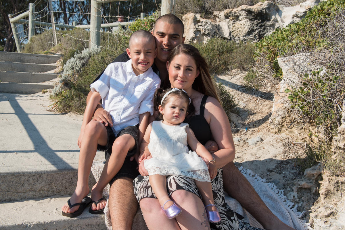 family group shot on the beach path