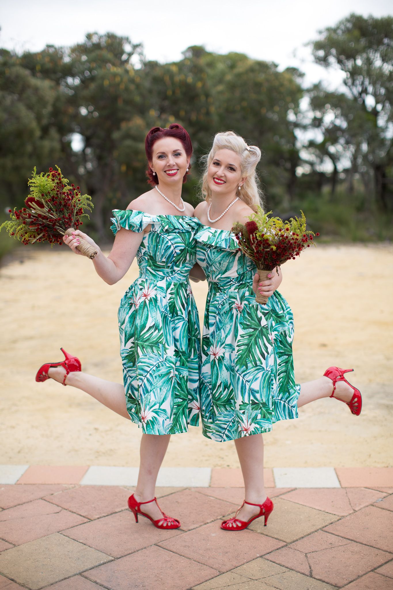 Retro bridesmaids kick up their heels