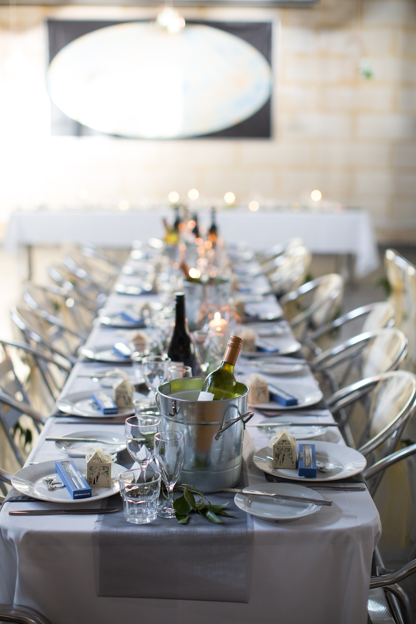 View down the table of the wedding reception at the GDC