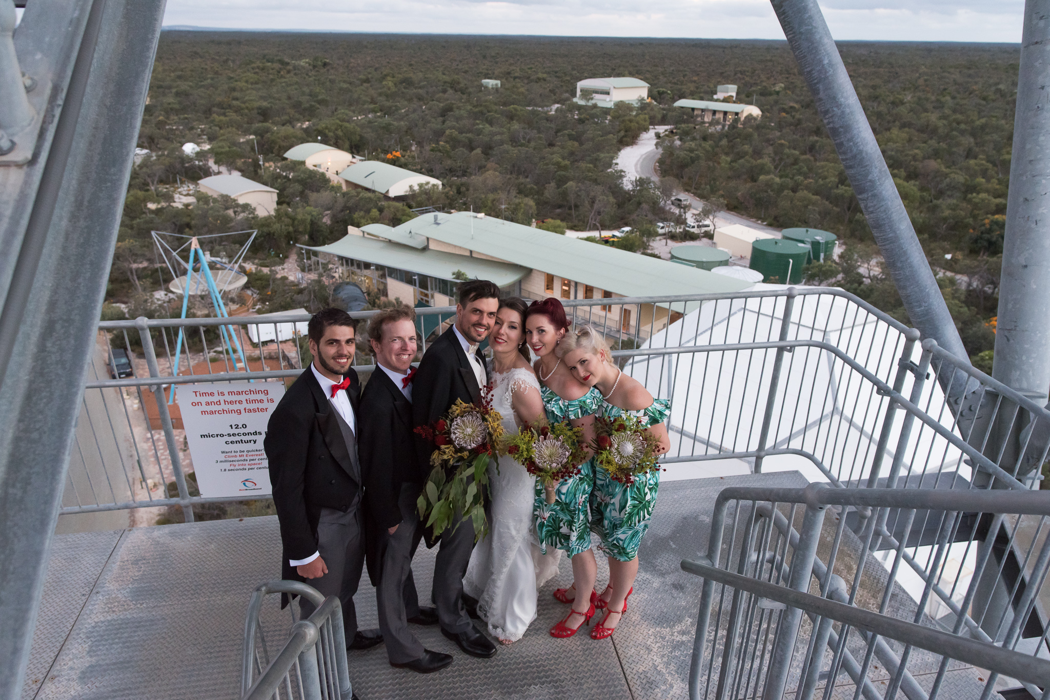 Bridal party up the leaning gravity tower at the GDC