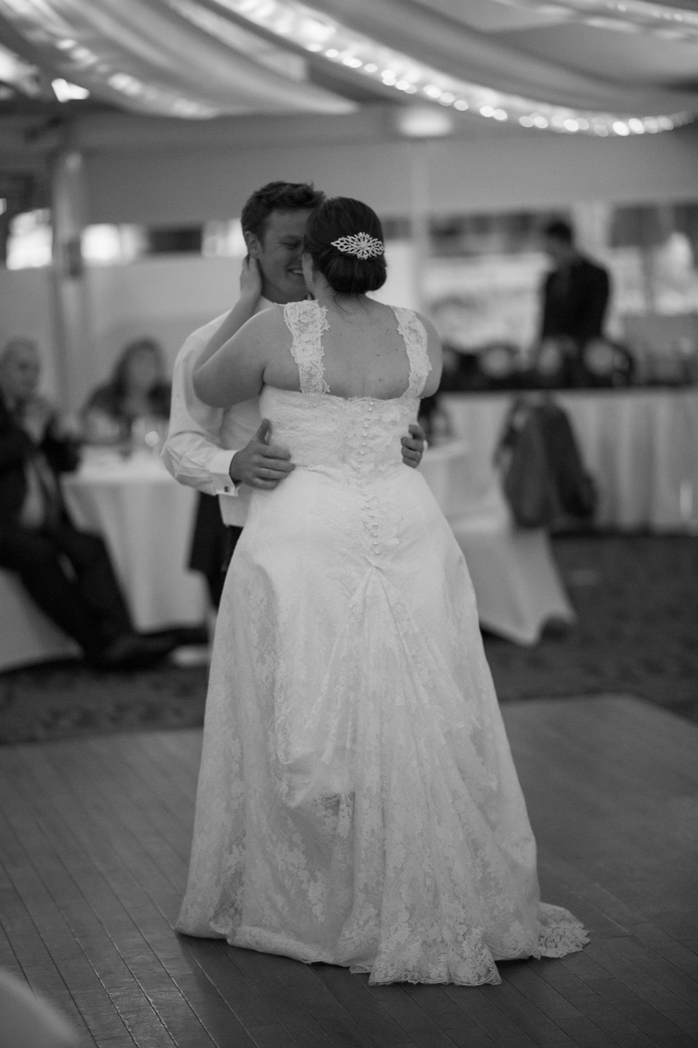 back of bride's dress on the dance floor at Joondalup