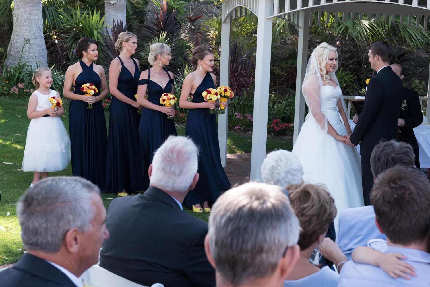 Bride and groom with bridesmaids