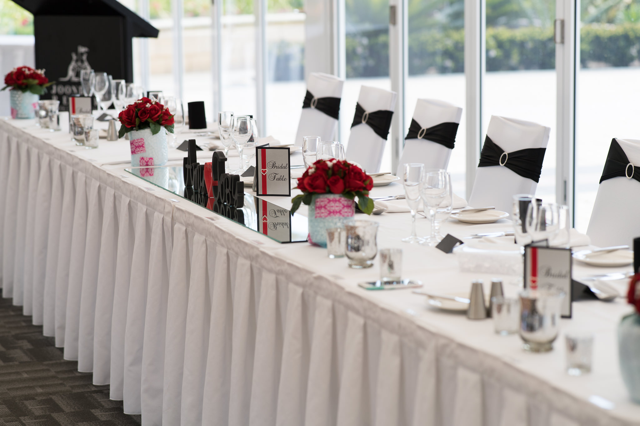 bridal table setup for wedding reception