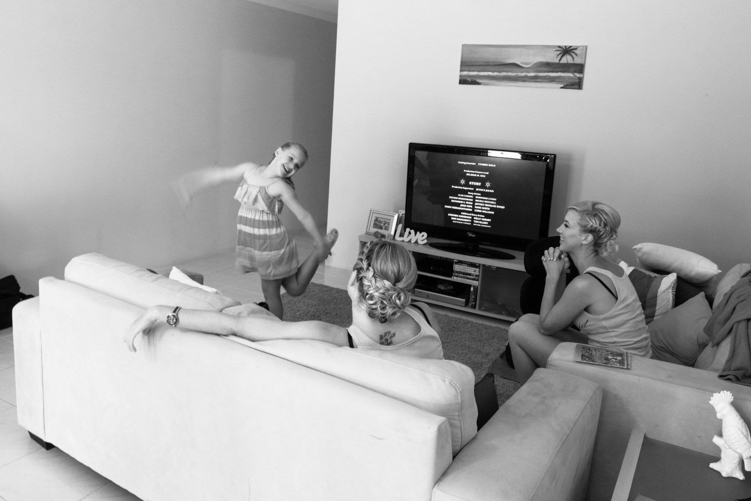 Flowergirl dancing in living room