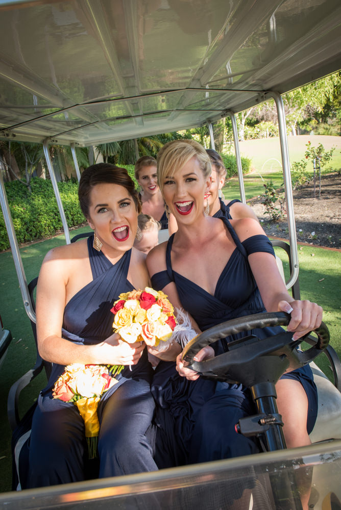 Inside the bridesmaids golf cart