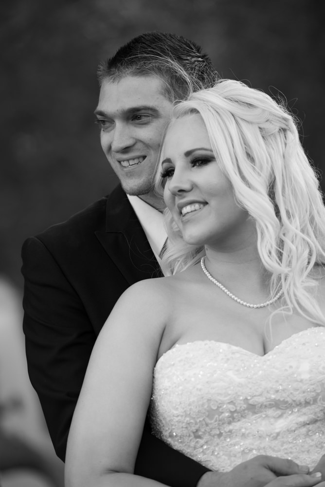 Black and white portrait of bride and groom