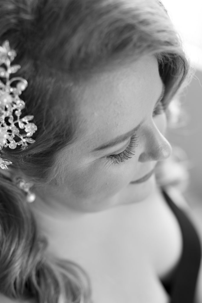 bridal eye makeup in black and white