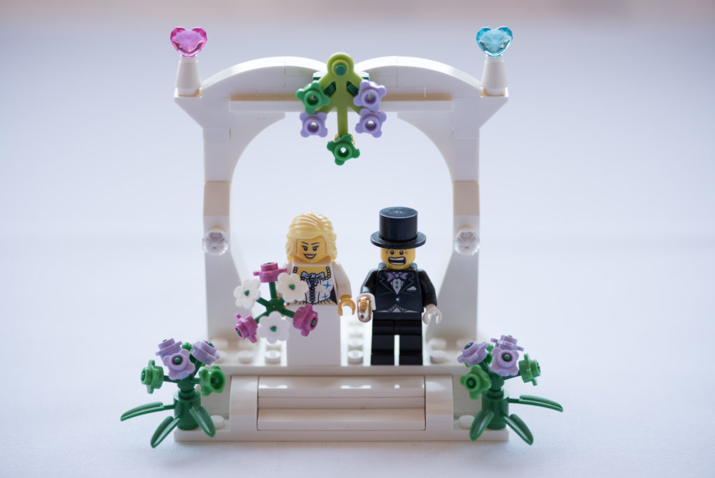 bridal lego people at wedding reception