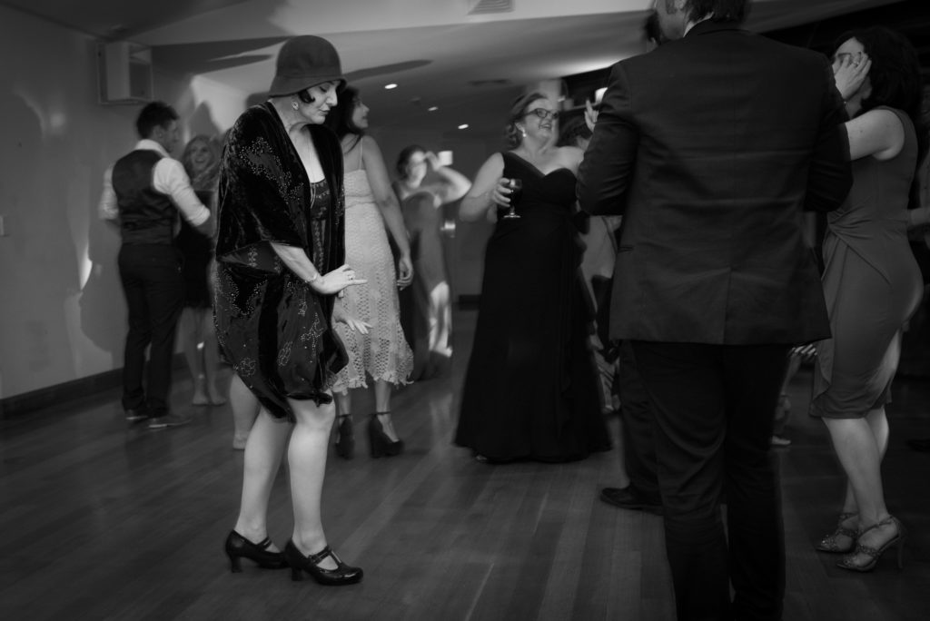 wedding guest dressed in 1920's clothes on the dance floor