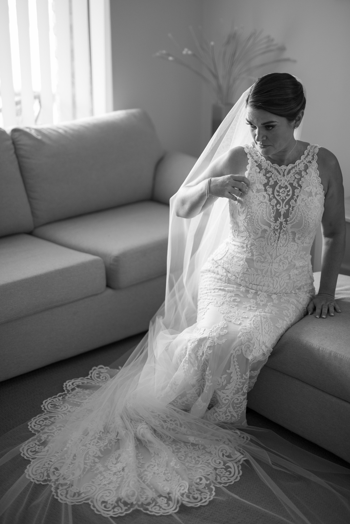 bride sitting on her lounge