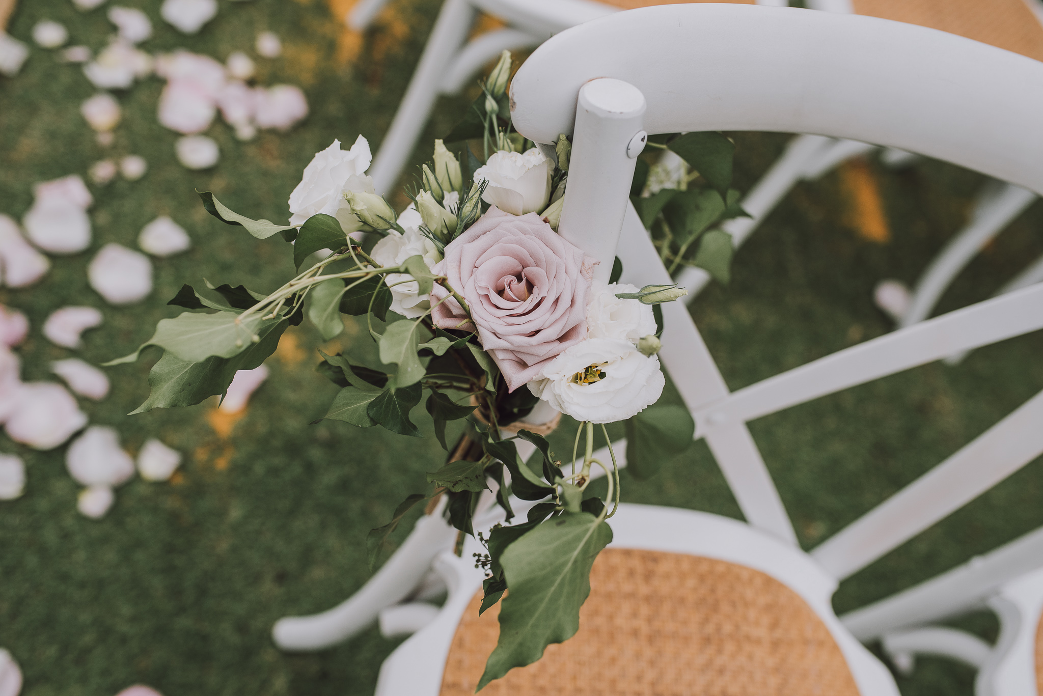 Close up of wedding chair flower detail