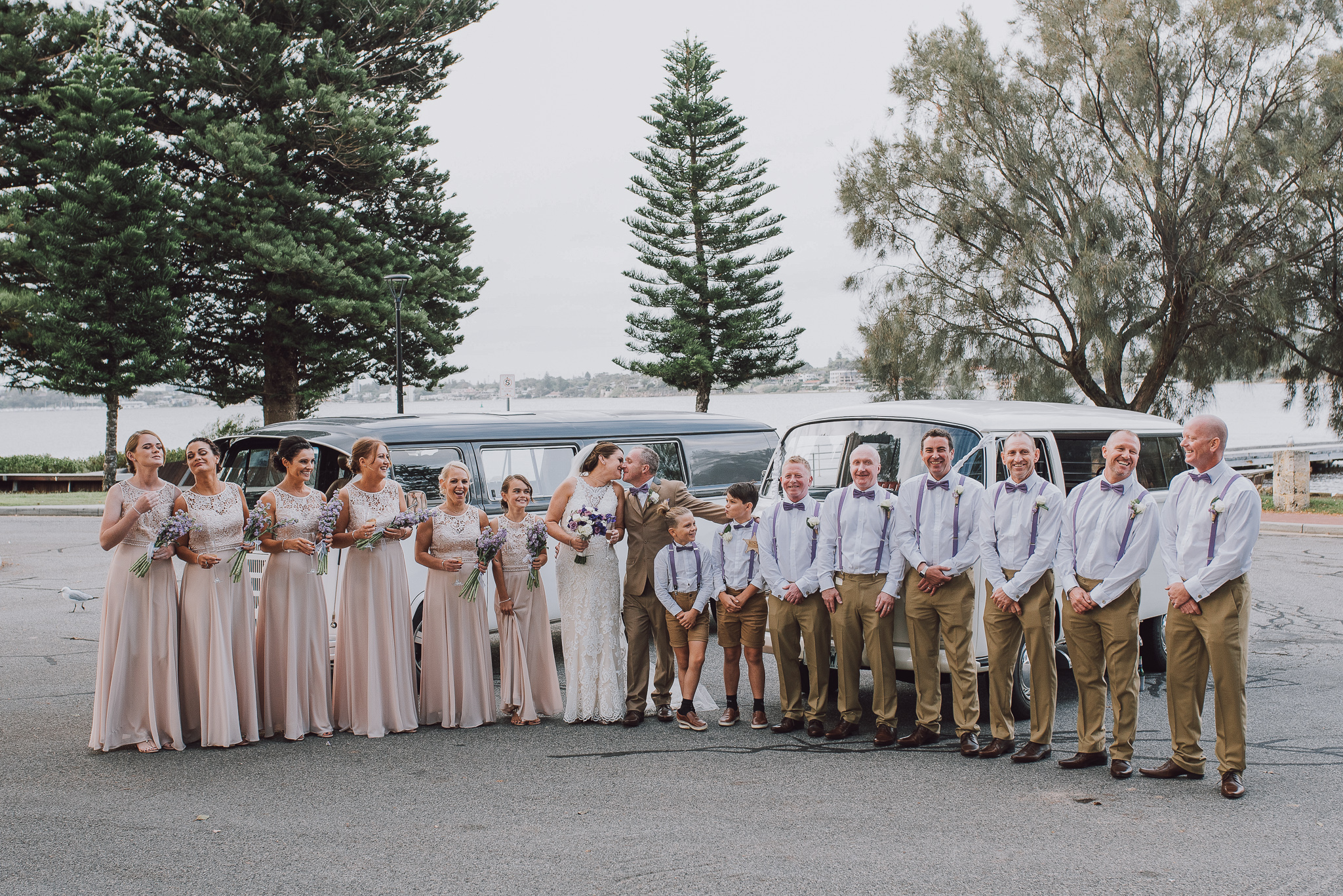 bridal party with their cars at point walter