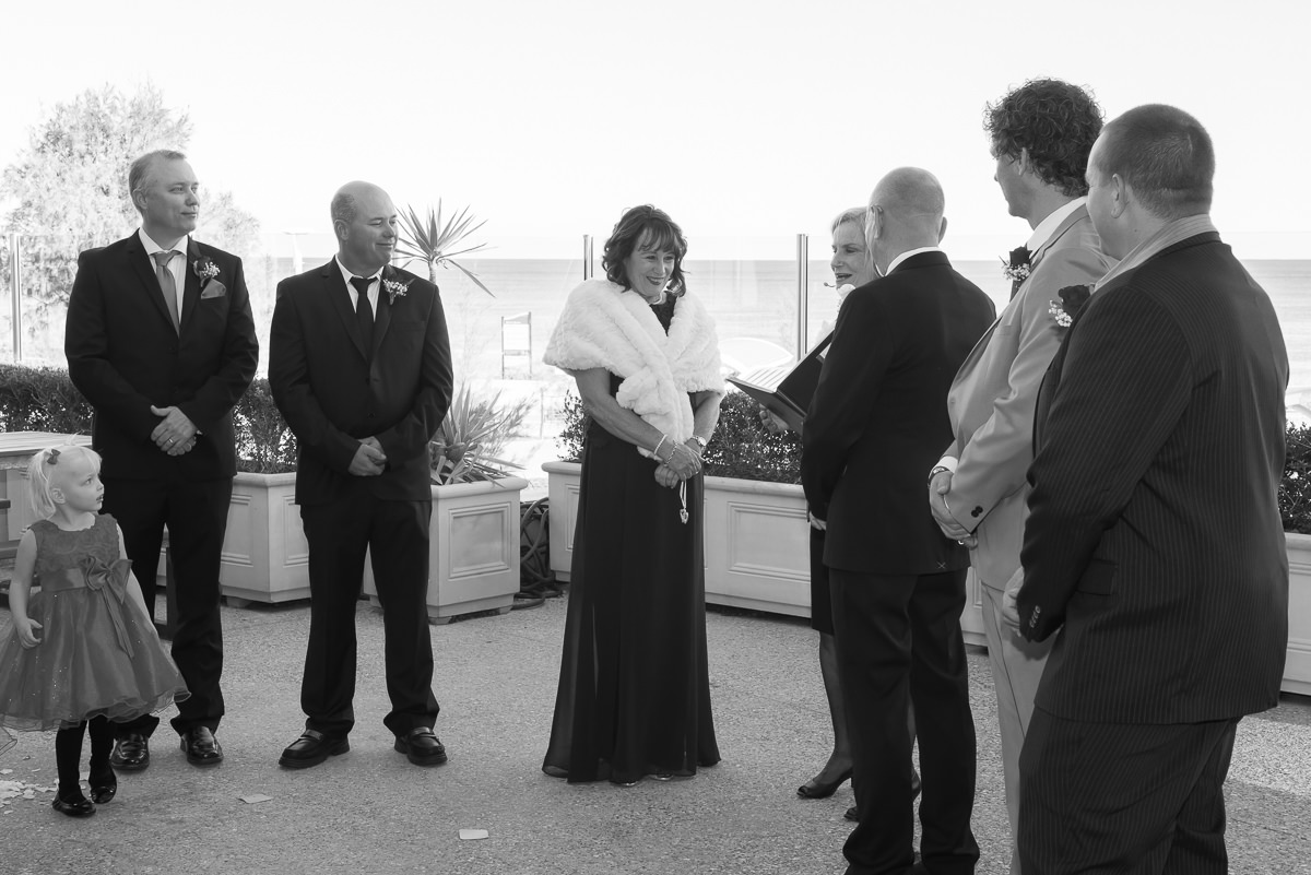 Black and white photo of wedding at Portofinos