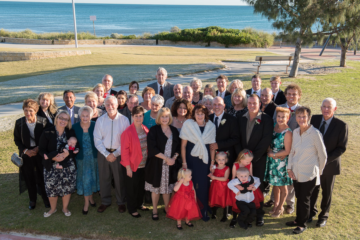 Family photo of older wedding couple