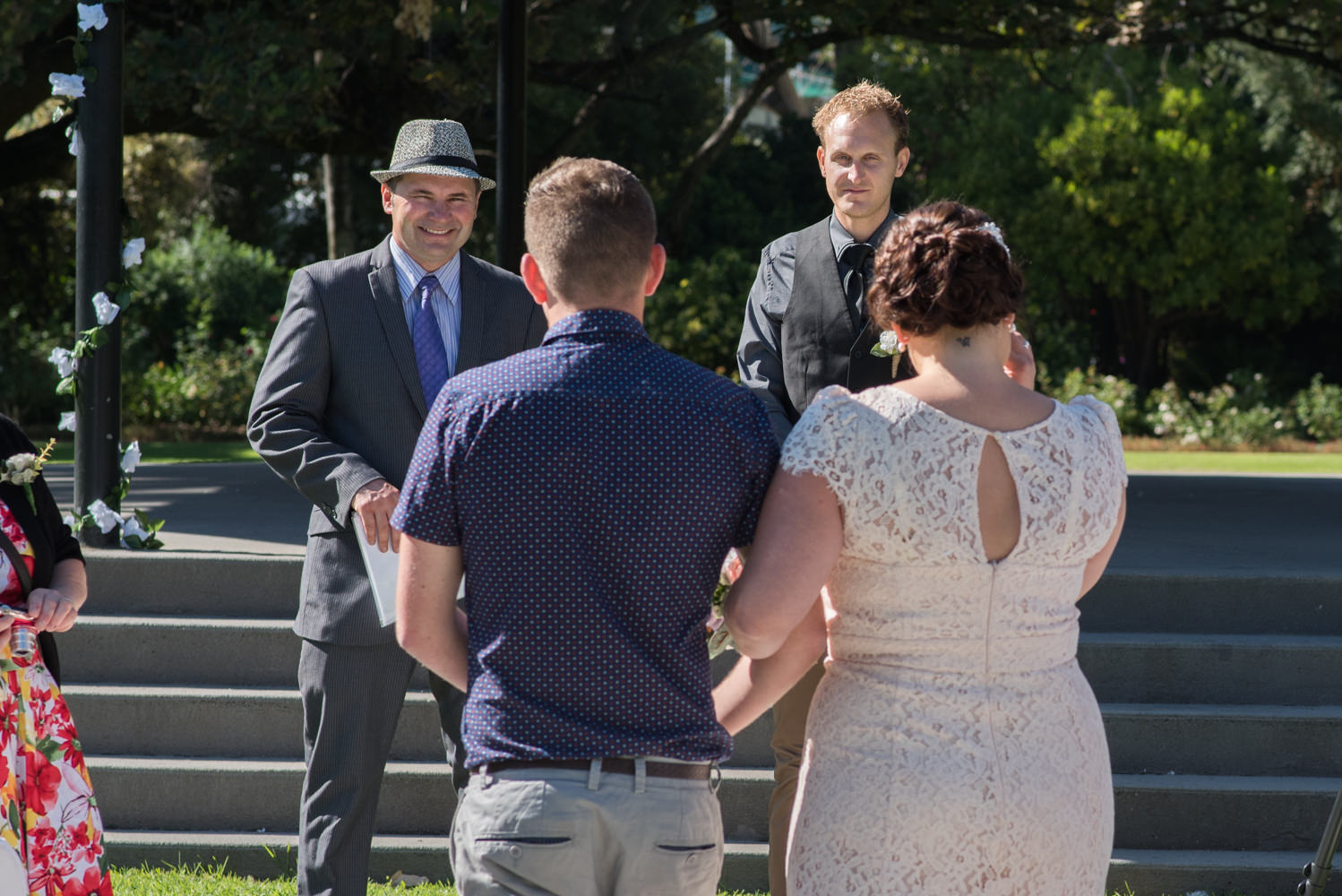 Bride walking to the groom and celebrant at Queens gardens