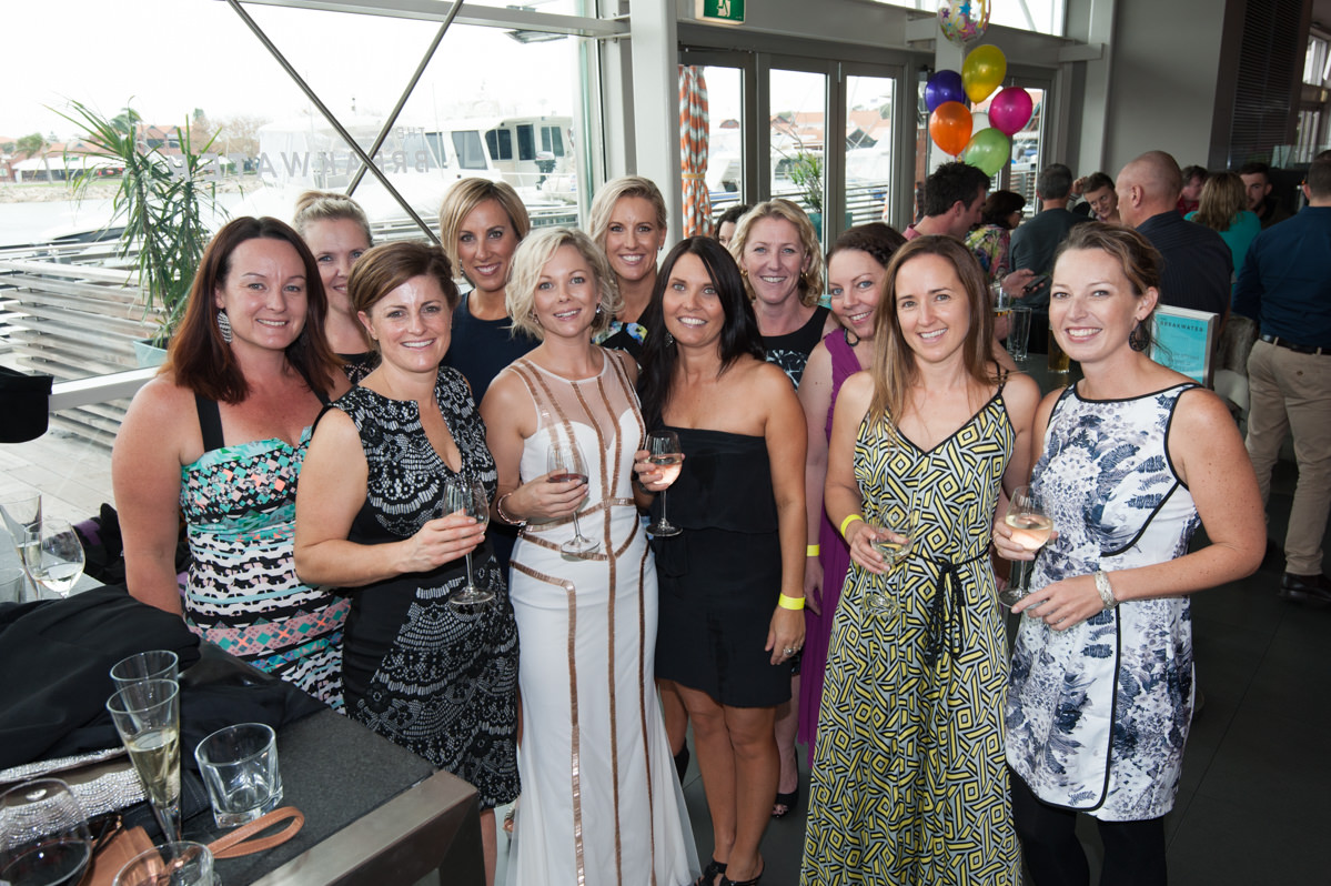 Wedding reception at The Breakwater group shot of girls