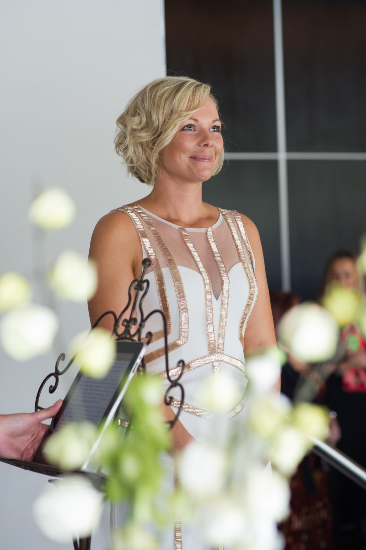 Bride smiling at groom at The Breakwater wedding