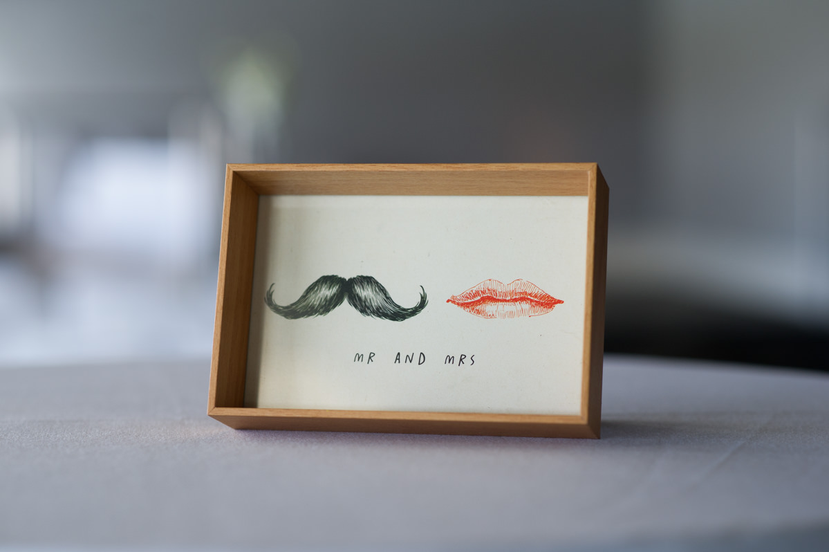 Mr and Mrs sign with red lips and black moustache