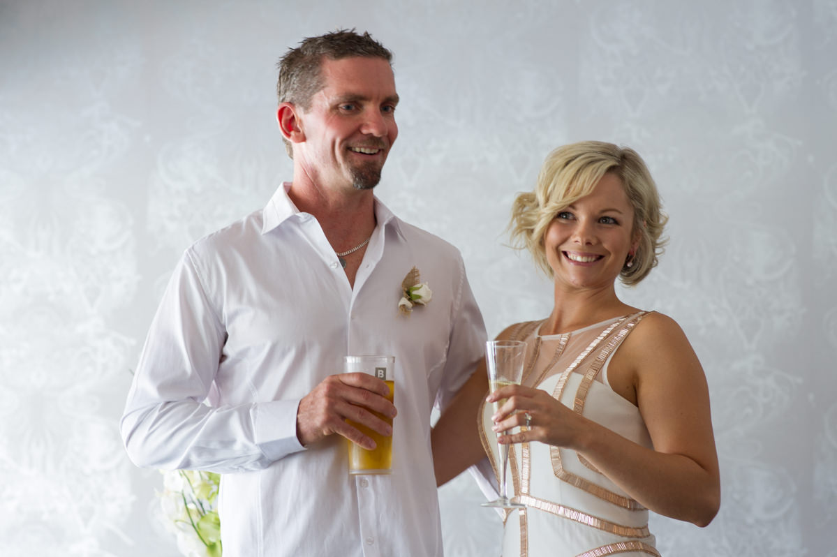 Bride and groom during toast