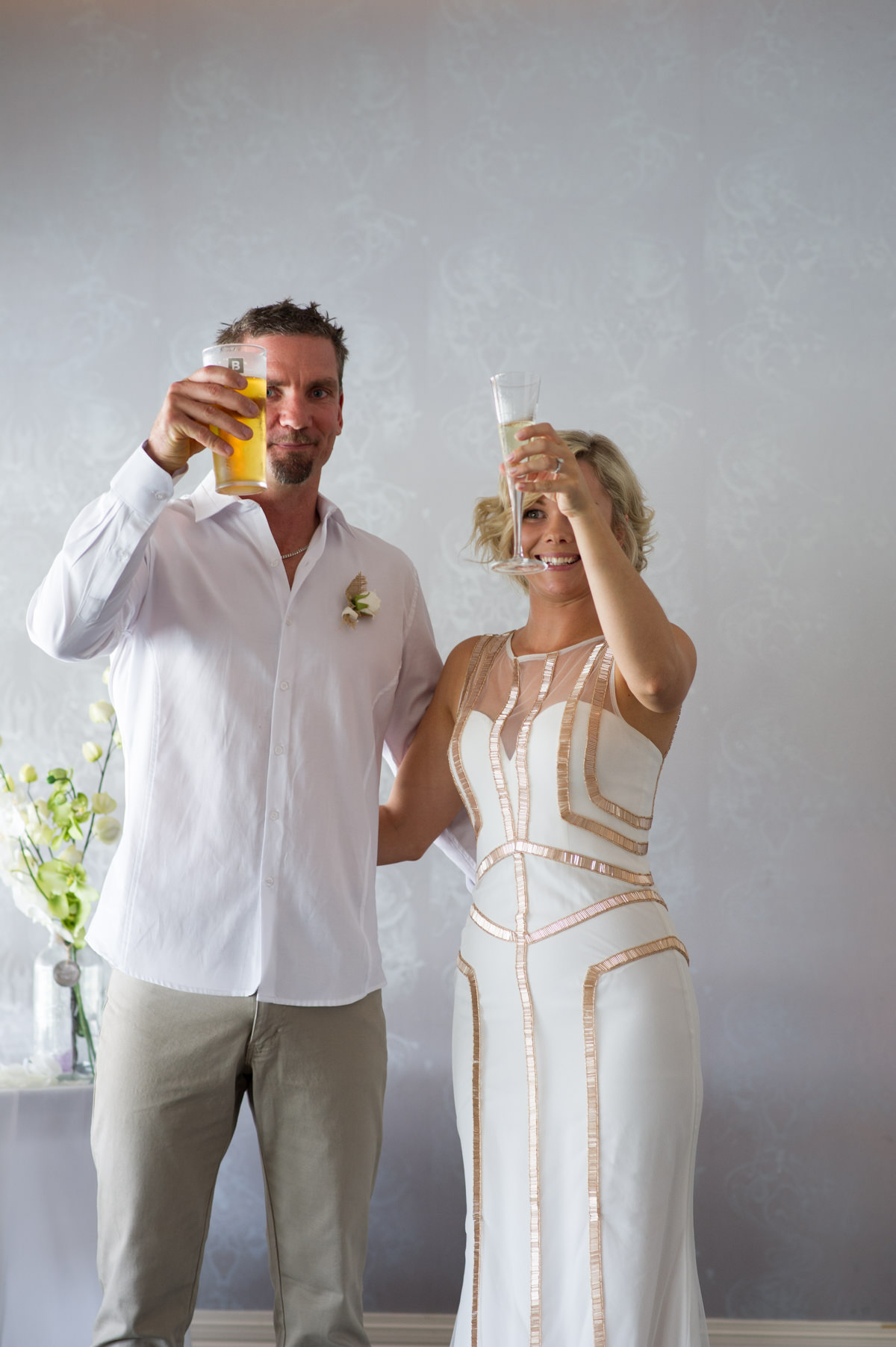 Bride and groom toasting