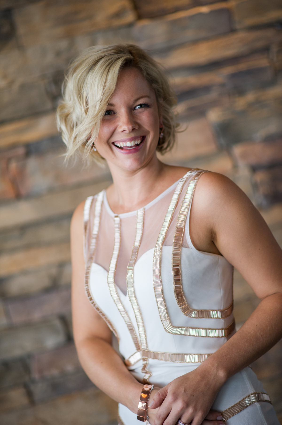 Bride looking away and laughing