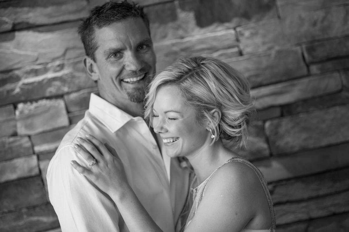 Black and white portrait of bride and groom